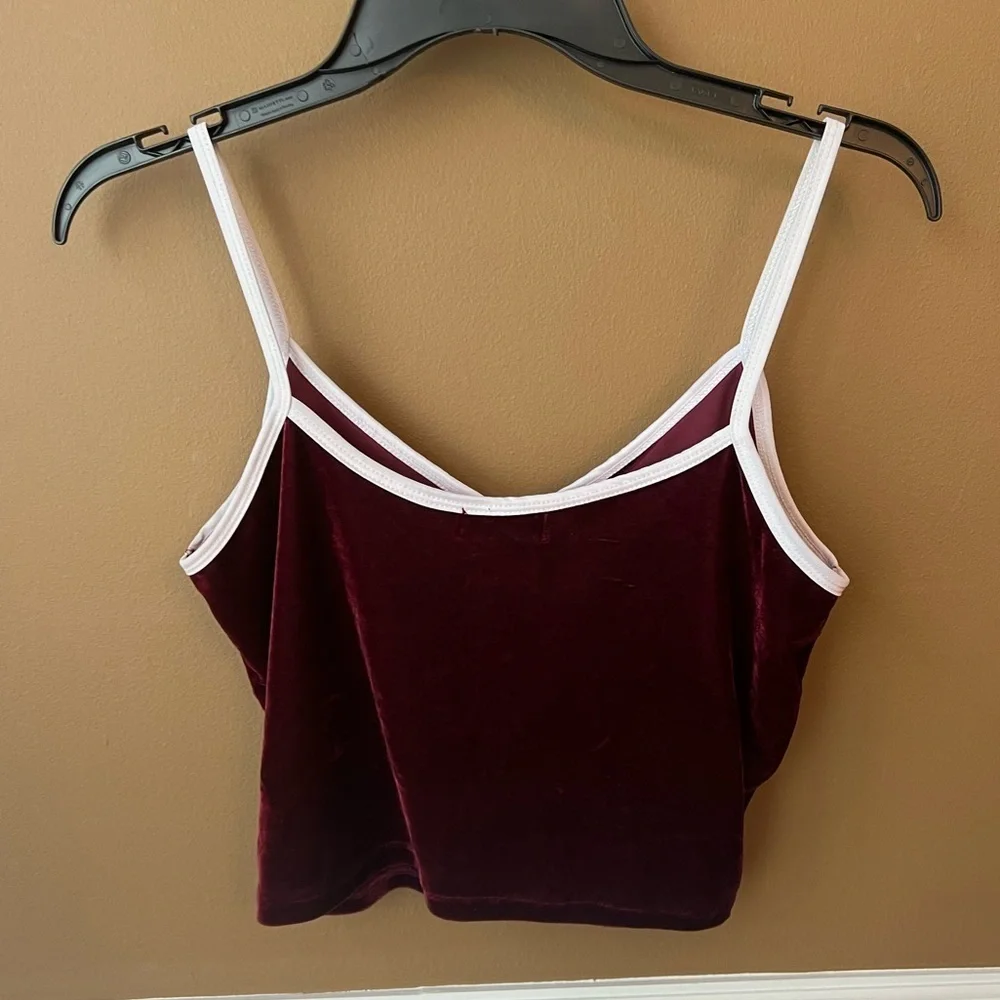 Haley & June Velvet Merlot Crop Top with White Trim Size XL Whimsigoth Y2K